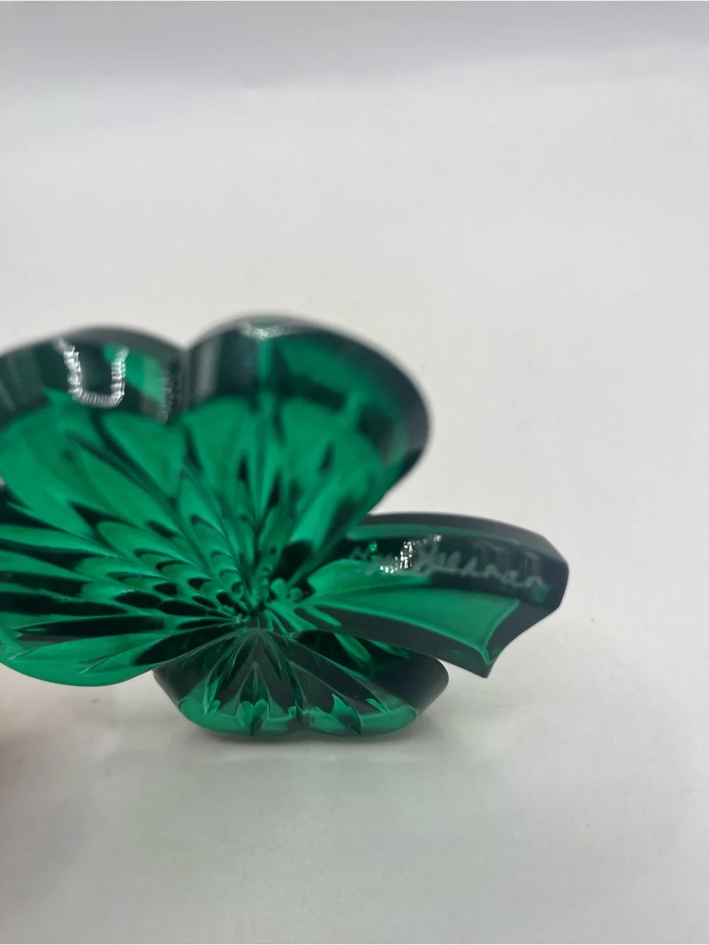 Waterford Crystal Green Shamrock Ornament Signed Tom Brennan